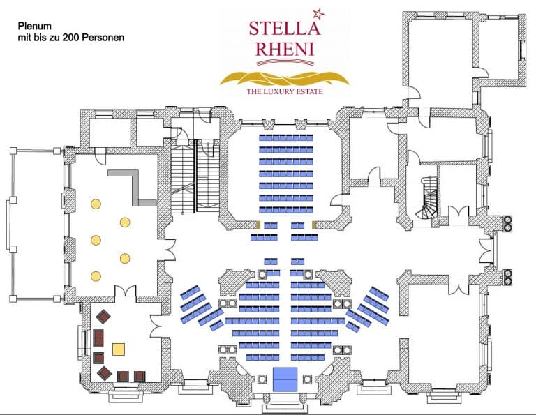 Stella Rheni Grundriss Erdgeschoss Plenum für bis zu 200 Personen für Tagungen, Konferenzen und Veranstaltungen