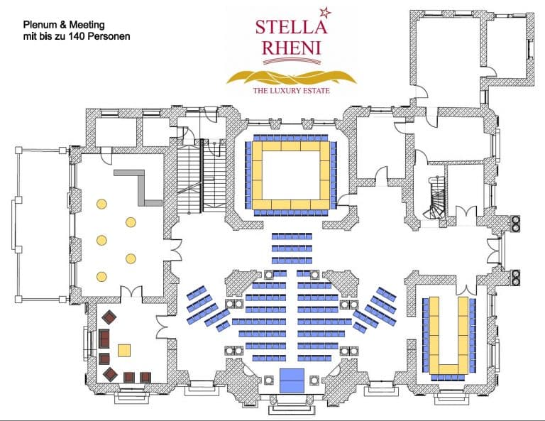 Stella Rheni Grundriss Erdgeschoss Plenum und Meeting für bis zu 140 Personen für Tagungen, Konferenzen und Veranstaltungen