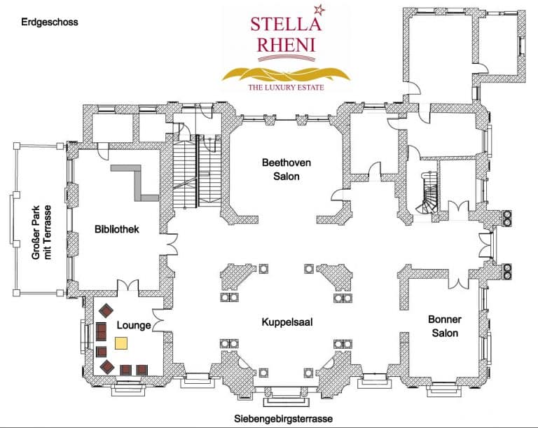 Stella Rheni Grundriss Erdgeschoss mit Raumnamen für Tagungen, Konferenzen und Veranstaltungen